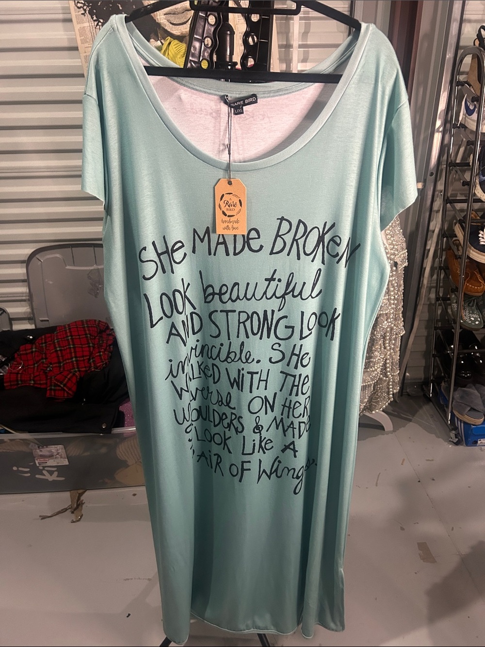 NWT A Rare Bird Women's Maxi Dress in Mint Green aspirational quote size l/xl